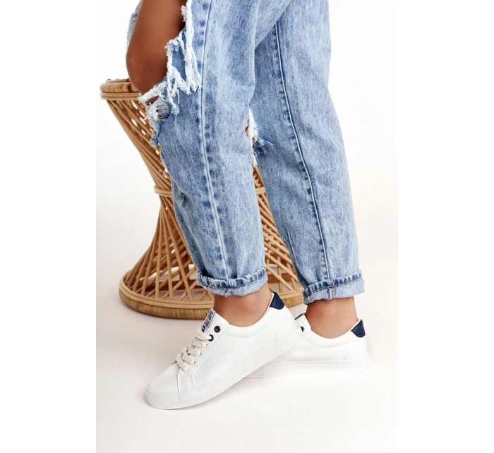 Damskie Skórzane Tenisówki BIG STAR BB274211 Biało Granatowe Damskie Skórzane Tenisówki BIG STAR BB274211 Biało Granatowe