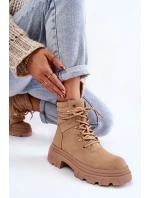 Kožené teplé šněrovací boty Béžové model 21603028 - EVENTO Kožené teplé šněrovací boty Béžové model 21603028 - EVENTO