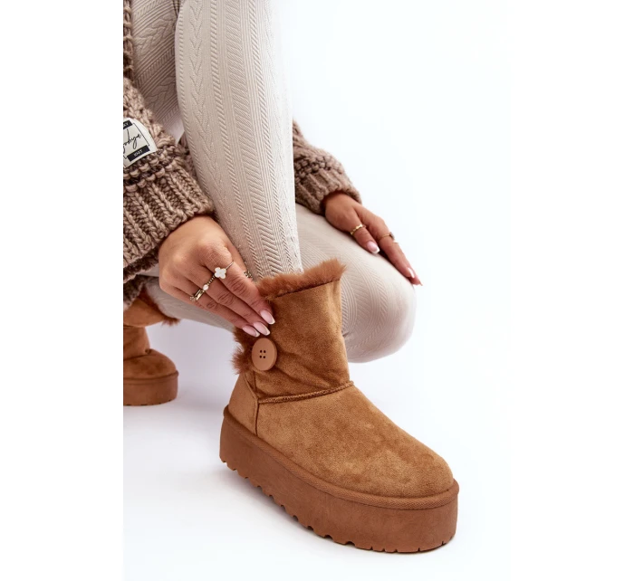 Damskie Śniegowce Na Platformie Z Futerkiem Camel Wikasem