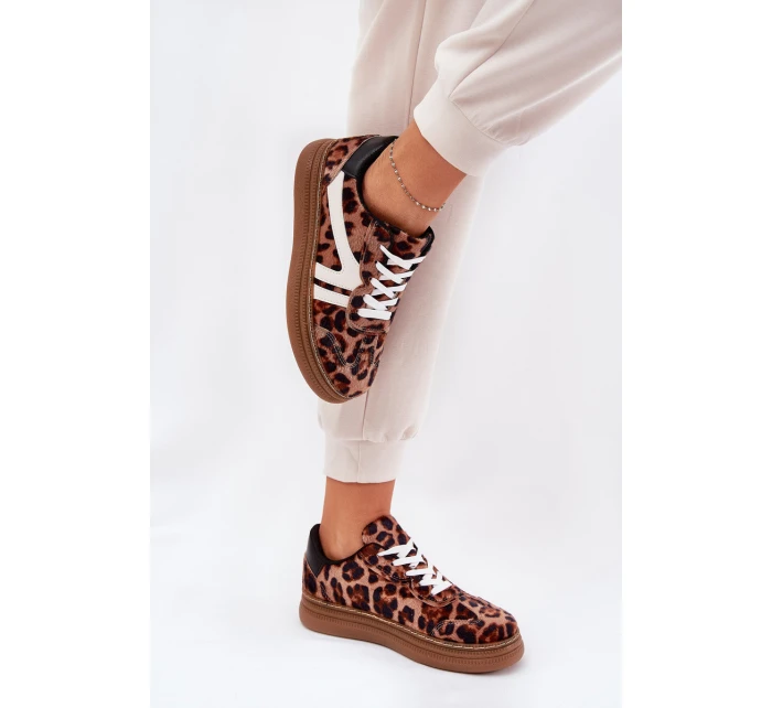 Damskie Sneakersy Na Platformie Panterka Brązowe Totter Damskie Sneakersy Na Platformie Panterka Brązowe Totter