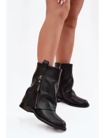 Kožené dámské kotníkové boty s límcem na  Černé model 21728429 - Maciejka