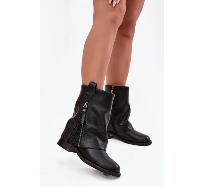 Kožené dámské kotníkové boty s límcem na  Černé model 21728429 - Maciejka