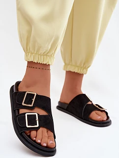 Dámské nazouváky z imitace semiše s zlatými přezkami Černé model 22125551 - Boto