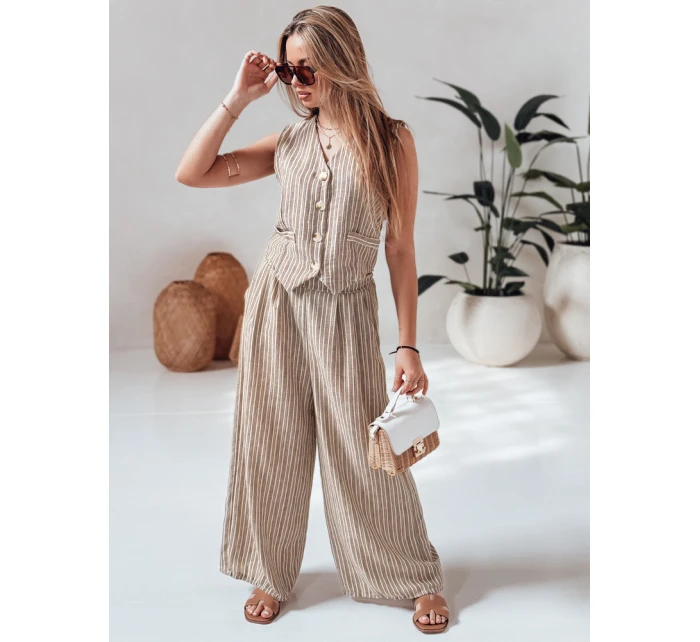 dámské pruhované kalhoty s širokými nohavicemi hnědé Dstreet model 21988972 - FashionStreet