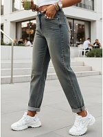 Dámske sivé džínsy s vysokým pásom v mom fit strihu FashionStreet UY3002