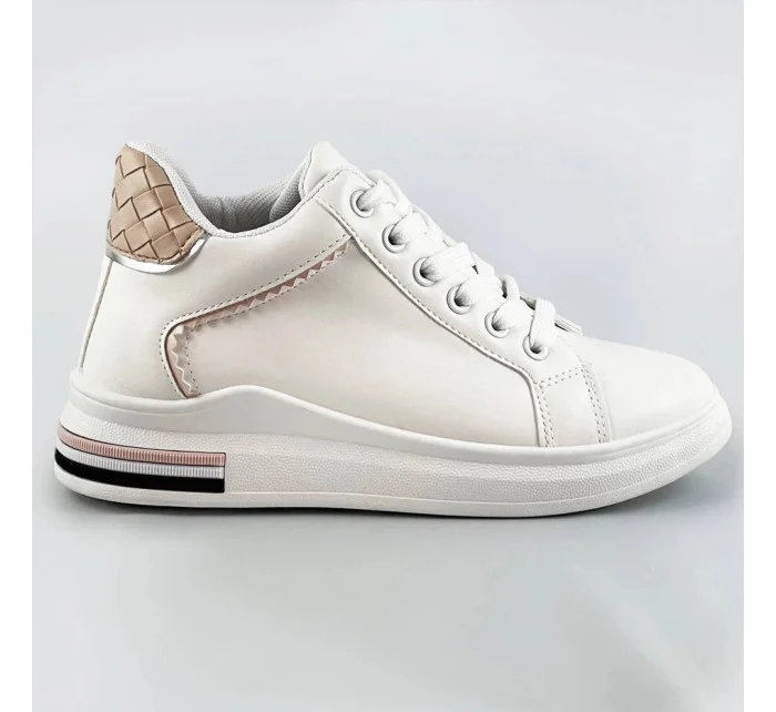 Bielo-béžové športové topánky so skrytým klinom (666-16)