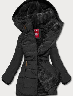 Čierna dámska zimná bunda s kapucňou (2M-21003)