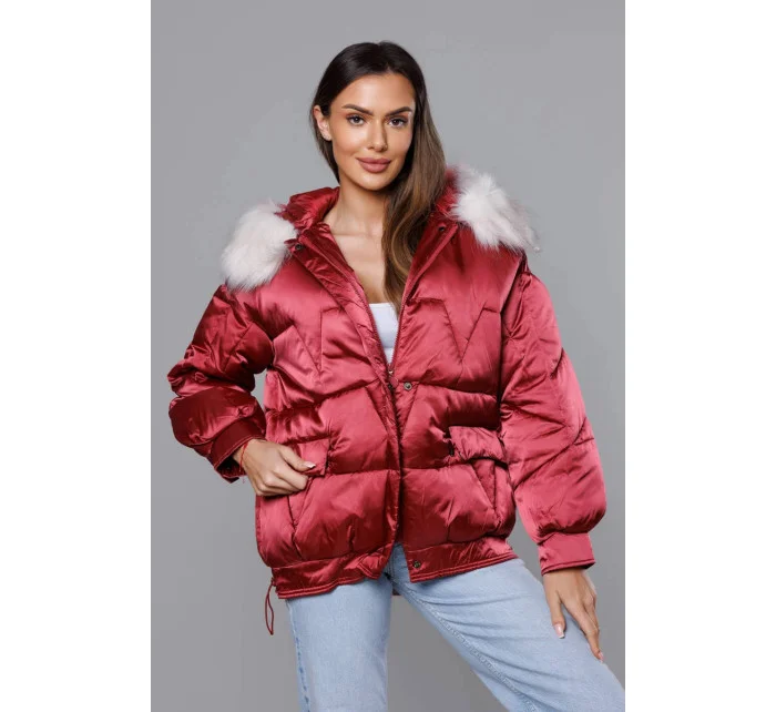Krátka nadrozmerná bunda vo vínovej farbe (H-1109-25)