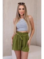 Viskózové šortky viazané v páse olivové