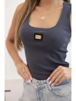 Dámske pruhované tielko s ozdobnou aplikáciou graphite