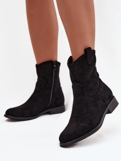 Botki Damskie Na Płaskim Obcasie Z Ażurowym Wzorem S.Barski HY52-530 Czarne