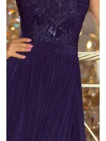 Dlhé tmavo modré dámske šaty bez rukávov s vyšívaným výstrihom model 6369438 Dlhé tmavo modré dámske šaty bez rukávov s vyšívaným výstrihom model 6369438