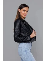 Krátká černá bunda ramoneska z ekologické kůže model 18117126 - J.STYLE Krátká černá bunda ramoneska z ekologické kůže model 18117126 - J.STYLE