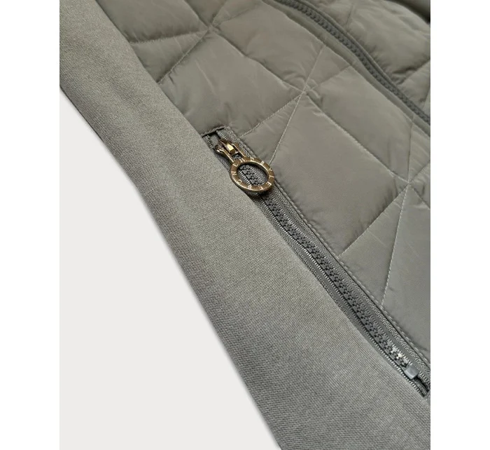 Šedo-zelená dámska mikina na zips z rôznych lepených materiálov LHD (AMG-165) Šedo-zelená dámska mikina na zips z rôznych lepených materiálov LHD (AMG-165)