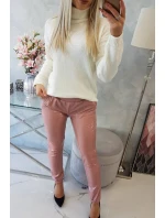 Dvojvrstvové velúrové nohavice tmavo ružové