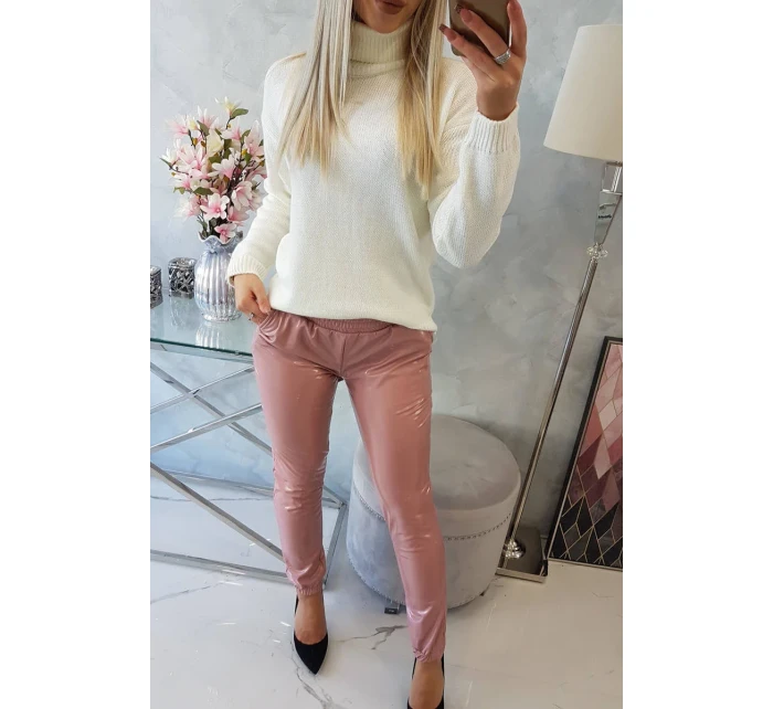 Dvojvrstvové velúrové nohavice tmavo ružové