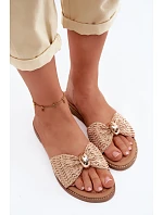 Dámské ploché béžové zlaté pantofle Goldie