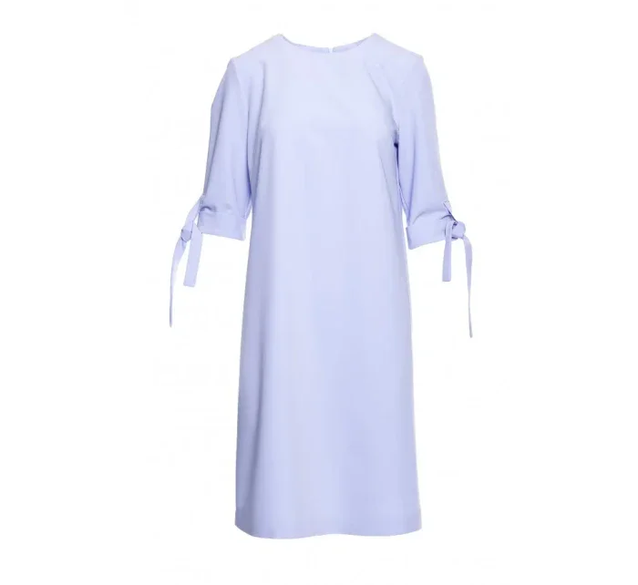 model 20966055 Šaty áčkového střihu se zavazovacími rukávy světle modré - STYLOVE model 20966055 Šaty áčkového střihu se zavazovacími rukávy světle modré - STYLOVE