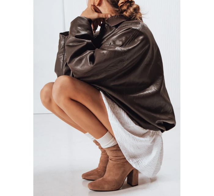 Dámské semišové kozačky na podpatku béžové Dstreet model 21993800 - FashionStreet