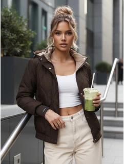 Dámska prechodná prešívaná bunda s kapucňou hnedá FashionStreet TY5616