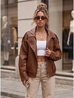Dámská kožená bunda se stojáčkem, světle hnědá, FashionStreet TY6065 Dámská kožená bunda se stojáčkem, světle hnědá, FashionStreet TY6065