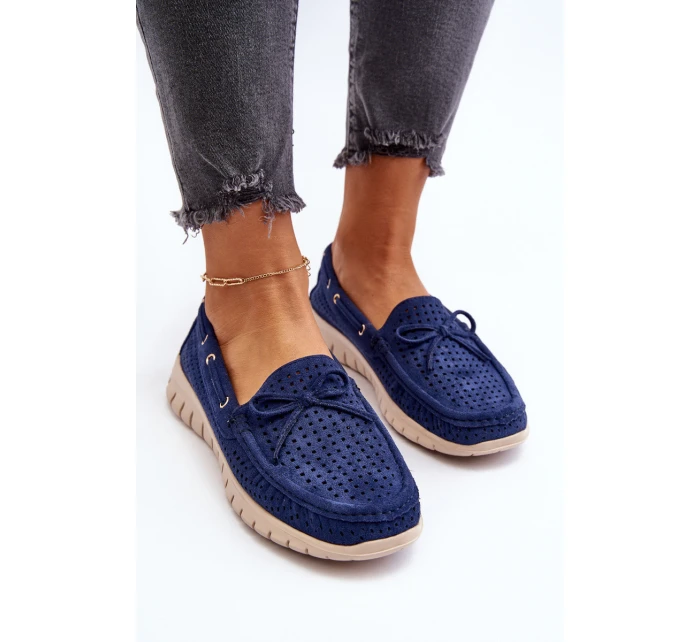 Dámské mokasíny s mašlí tmavě modré model 21650293 - VINCEZA