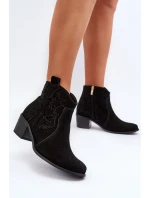 Zazoo 3426 Damskie Zamszowe Botki Kowbojki Czarne
