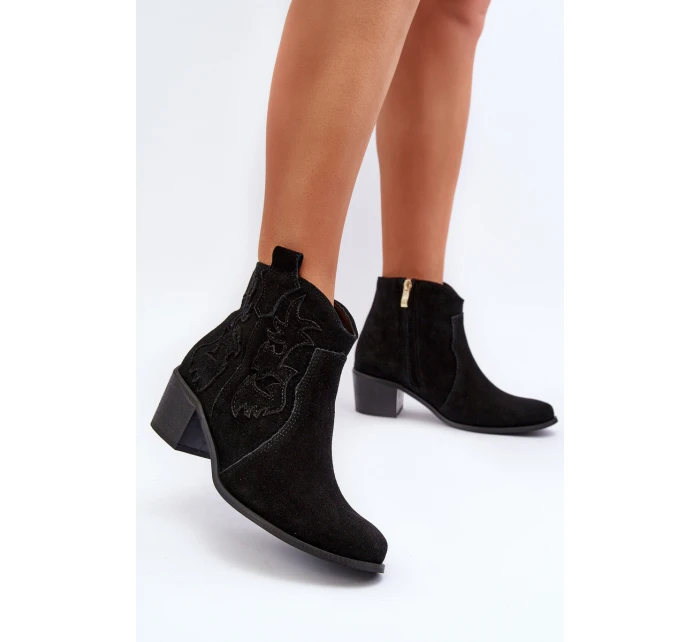 Zazoo 3426 Damskie Zamszowe Botki Kowbojki Czarne