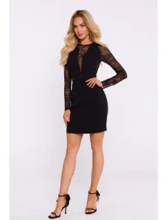 M838 Mini šaty s čipkovanými rukávmi - čierne