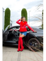 Dámská sexy kožená bunda s kožešinou Červená model 21041666 - In-style Fashion Dámská sexy kožená bunda s kožešinou Červená model 21041666 - In-style Fashion