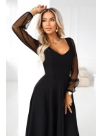 LORETTA dlouhé šaty s rukávy a výstřihem černé model 21791763 - numoco