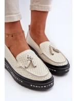 Dámské kožené mokasíny na platformě béžové model 21656089 - EVENTO