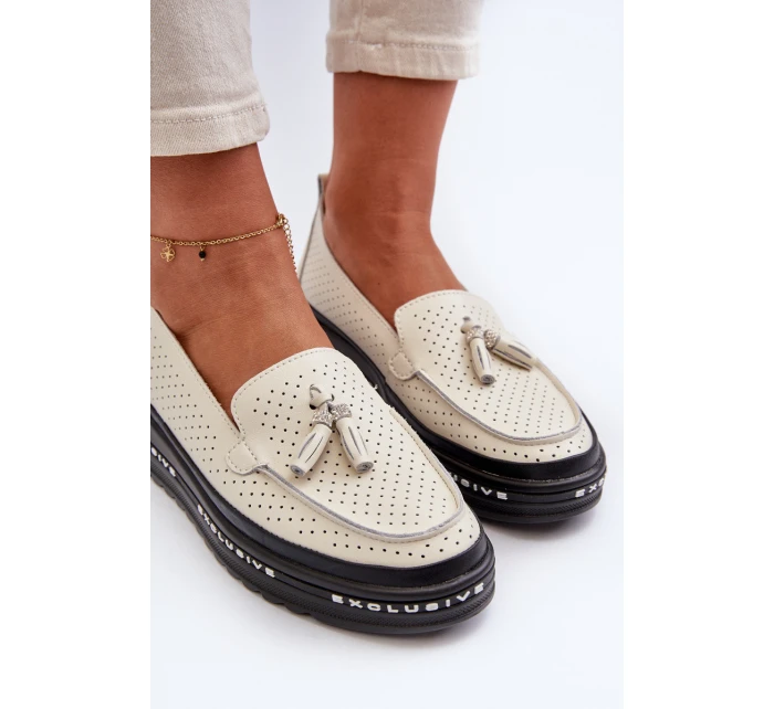 Dámské kožené mokasíny na platformě béžové model 21656089 - EVENTO