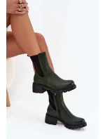 Botki Damskie Na Klocku Eko Skórzane Ciemnozielone Kyra Botki Damskie Na Klocku Eko Skórzane Ciemnozielone Kyra