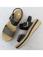 Dámské kožené sandály na podpatku se suchým zipem černé model 21904999 - Rieker