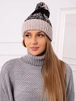 Dámska čiapka s brmbolcom Abigail K326 black+beige