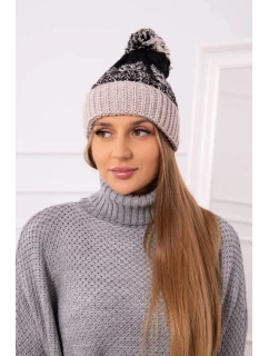 Dámska čiapka s brmbolcom Abigail K326 black+beige