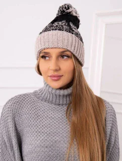Dámska čiapka s brmbolcom Abigail K326 black+beige