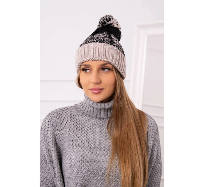 Dámska čiapka s brmbolcom Abigail K326 black+beige Dámska čiapka s brmbolcom Abigail K326 black+beige
