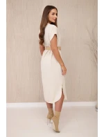 Šaty s ozdobným opaskom béžovej farby Šaty s ozdobným opaskom béžovej farby