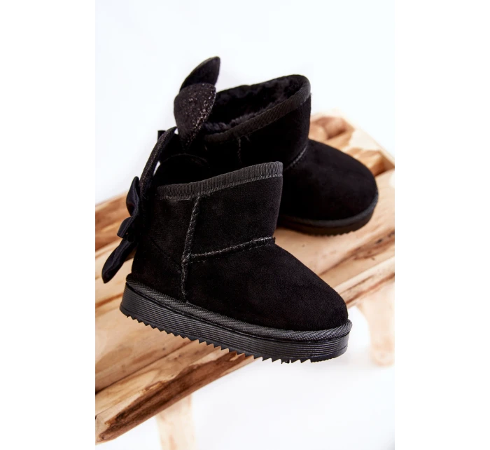 Dziewczęce Ocieplane Śniegowce Z Kokardkami Czarne Meriva