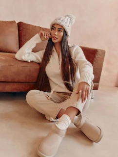 Damskie Zamszowe Niskie Śniegowce Jasnobeżowe Shelie