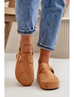 Damskie Klapki Chodaki Na Platformie Ze Złotą Klamrą Camel Terilaina Damskie Klapki Chodaki Na Platformie Ze Złotą Klamrą Camel Terilaina