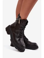 Skórzane Botki Workery Damskie Ocieplane Big Star SS274452 Czarne