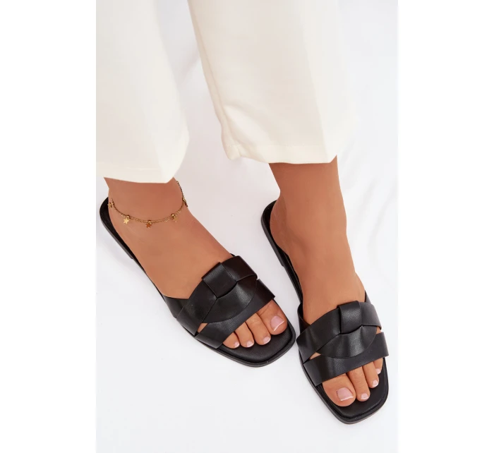 Dámské ploché pantofle s pásky Černé Marissae