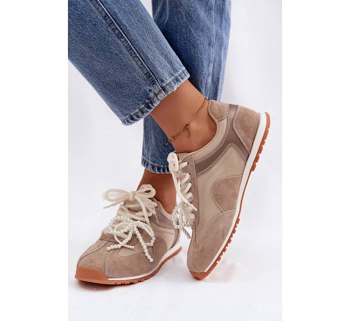 Kožené semišové dámské tenisky Big Star model 22100153 béžové - Big Star Shoes