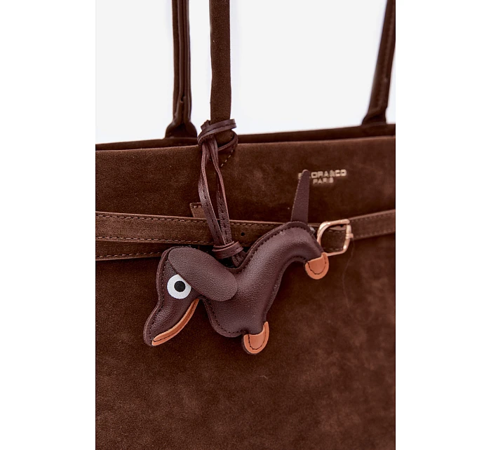 Kožená kabelka z imitace semiše  čokoládová model 22111702 - Flora&Co