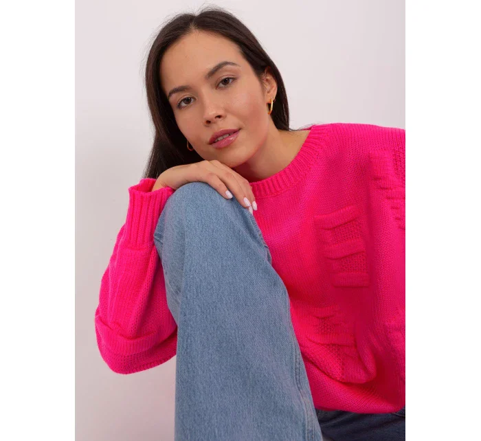 Sweter BA SW model 21055323 fluo różowy - FPrice Sweter BA SW model 21055323 fluo różowy - FPrice