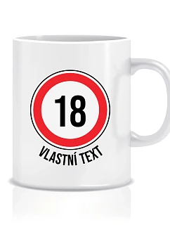Personalizovaný klasický biely hrnček 300 ml – dopravná značka k narodeninám
