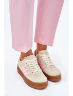 Sneakersy Damskie Na Platformie Beżowe Syliyana